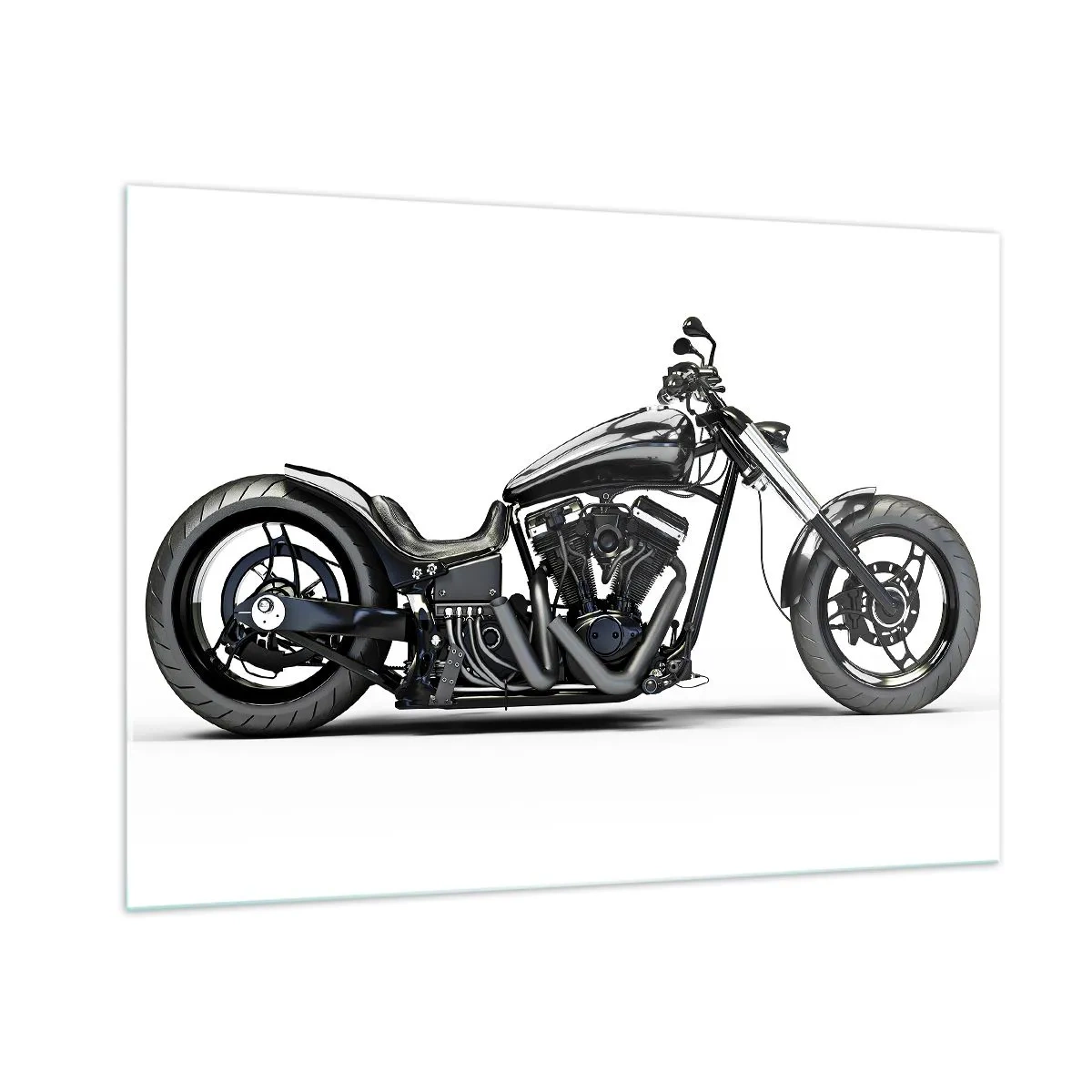 Quadro su vetro - Motocicletta personalizzata nera su sfondo bianco - 100x70cm - Per chi ama la libertà - Decorazione murale moderna per soggiorno e camera da letto ARTTOR