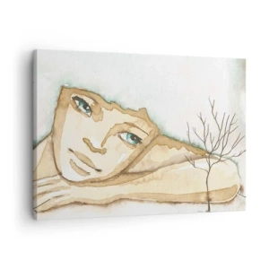 Quadro su tela - Stampe su Tela - Ritratto artistico di una donna in colori pastello - 70x50cm - L'albero della poesia cresce nel silenzio - Decorazione murale moderna per soggiorno e camera da letto ARTTOR