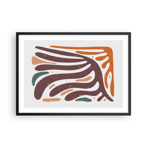Poster in cornice nera - Motivo organico con linee luminose in tonalità calde - 70x50cm - Composizione organica raggiante - Decorazione murale moderna per soggiorno e camera da letto ARTTOR
