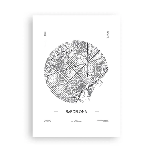 Poster - Una mappa minimalista di Barcellona in bianco e nero. - 50x70cm - Anatomia di Barcellona - Decorazione murale moderna per soggiorno e camera da letto ARTTOR