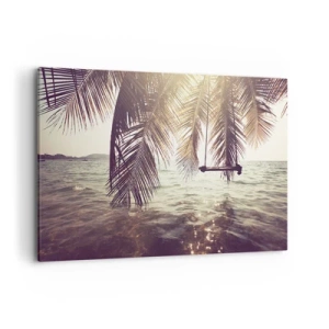 Quadro su tela - Stampe su Tela - Palma con altalena sull'acqua alla luce del sole - 120x80cm - Si può dondolare tra le nuvole a volontà - Decorazione murale moderna per soggiorno e camera da letto ARTTOR