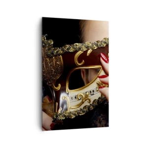 Quadro su tela - Stampe su Tela - Una donna che indossa una maschera veneziana decorata con oro e pizzo. - 80x120cm - Il mio mondo è barocco - Decorazione murale moderna per soggiorno e camera da letto ARTTOR