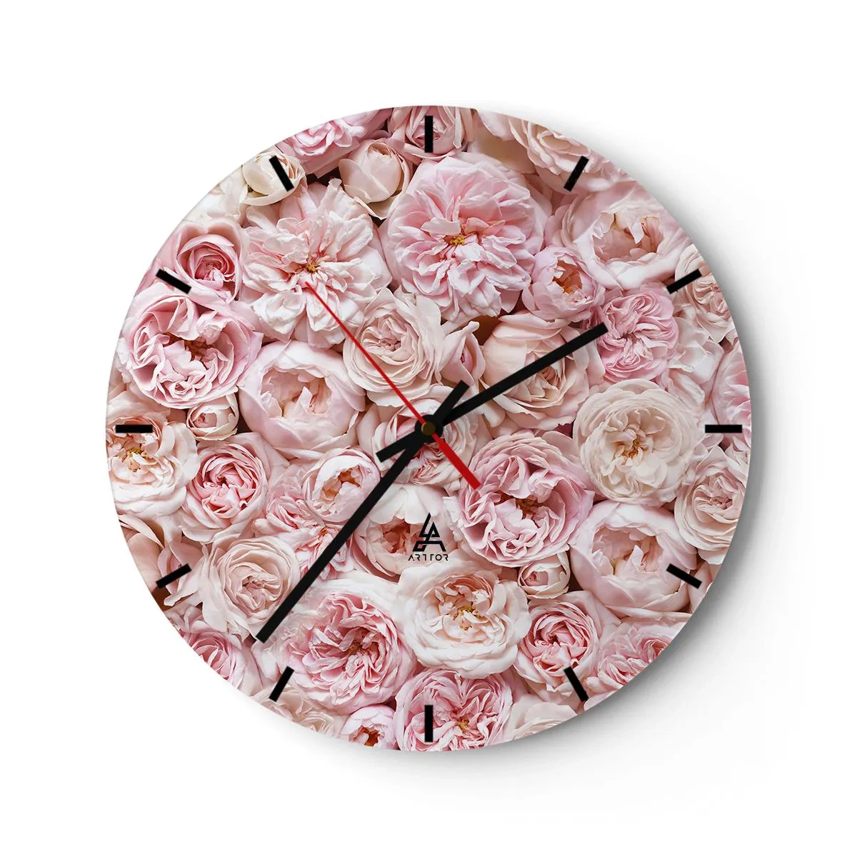 Orologio da parete - Orologio in Vetro - Coperto di rose - 40x40 cm