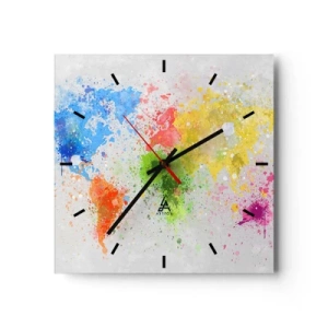 Orologio da parete - Orologio in Vetro - Una mappa del mondo in un'interpretazione colorata ad acquerello - 30x30cm - Tutti i colori del mondo - Decorazione murale moderna per soggiorno e camera da letto ARTTOR