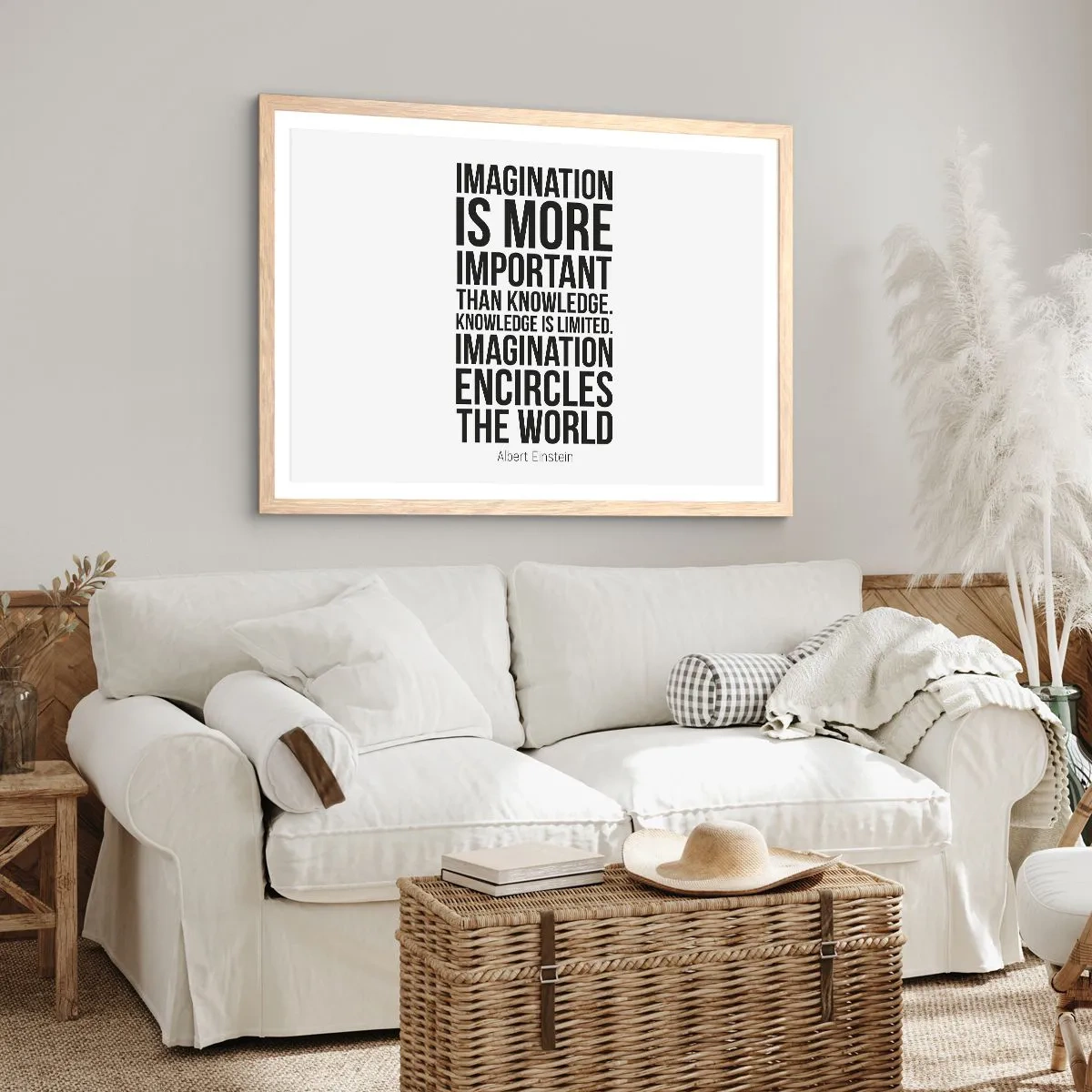 Poster in cornice rovere chiaro - Einstein sul potere dell'immaginazione - 91x61 cm