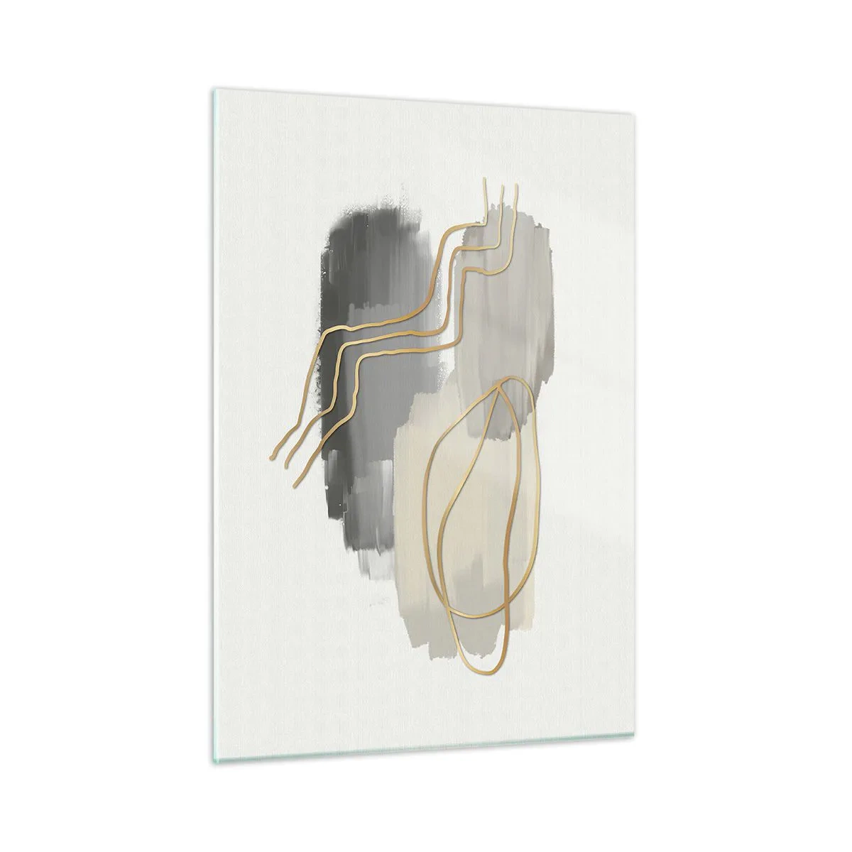 Quadro su vetro - Astrazione con macchie grigie e linee dorate su uno sfondo chiaro - 50x70cm - Durata e movimento - Decorazione murale moderna per soggiorno e camera da letto ARTTOR