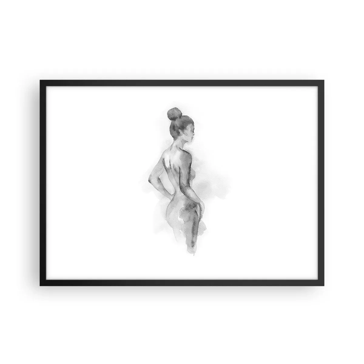 Poster in cornice nera - Schizzo ad acquerello di una silhouette femminile - 70x50cm - Bella come un quadro - Decorazione murale moderna per soggiorno e camera da letto ARTTOR