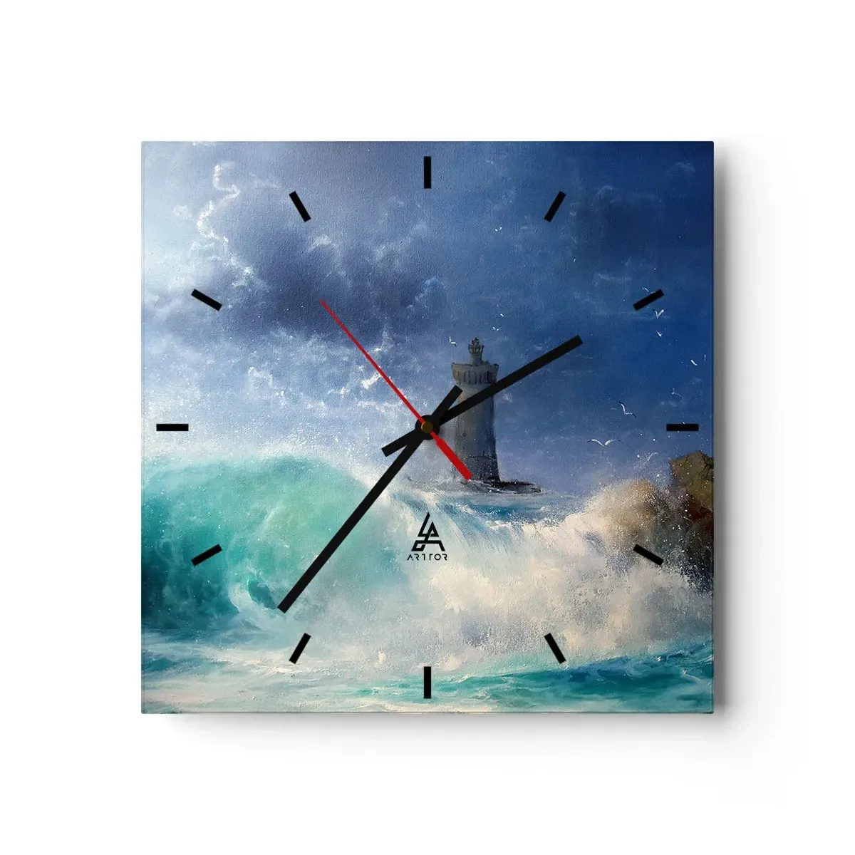 Orologio da parete - Orologio in Vetro - Un faro circondato da onde agitate e nuvole - 30x30cm - In difesa contro gli elementi - Decorazione murale moderna per soggiorno e camera da letto ARTTOR