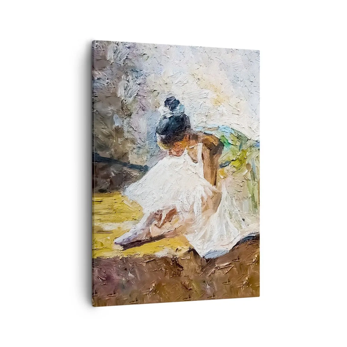 Quadro su tela - Stampe su Tela - Una ballerina in abito bianco in stile pittorico su uno sfondo impressionista. - 50x70cm - Dal quadro di Degas - Decorazione murale moderna per soggiorno e camera da letto ARTTOR