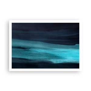 Poster - Sottili onde astratte in tonalità scure di blu - 100x70cm - Seguendo la corrente - Decorazione murale moderna per soggiorno e camera da letto ARTTOR