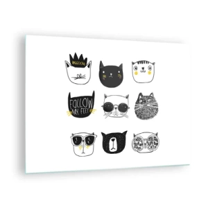 Quadro su vetro - Illustrazioni di adorabili gatti in stile minimalista - 70x50cm - Ognuno è diverso - Decorazione murale moderna per soggiorno e camera da letto ARTTOR