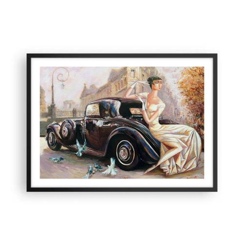 Poster in cornice nera - Donna retrò accanto a un'auto d'epoca - 70x50cm - Eleganza in stile retro - Decorazione murale moderna per soggiorno e camera da letto ARTTOR