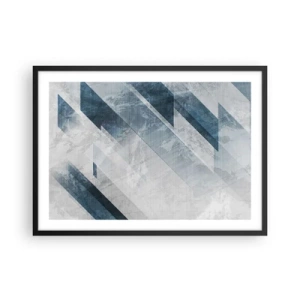 Poster in cornice nera - Linee astratte in tonalità di grigio e blu - 70x50cm - Composizione spaziale: movimento in grigio - Decorazione murale moderna per soggiorno e camera da letto ARTTOR