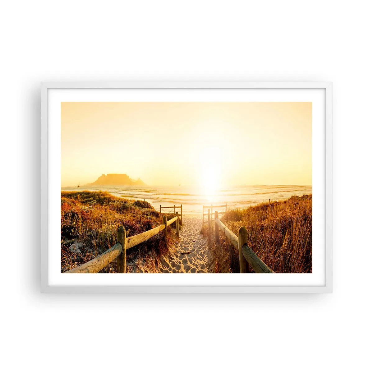Poster in cornice bianca - Attraverso la duna, verso il sole - 70x50 cm