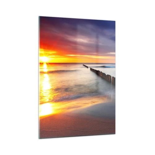 Quadro su vetro - Tramonto sul mare con frangiflutti in legno - 50x70cm - Ascolta il silenzio - Decorazione murale moderna per soggiorno e camera da letto ARTTOR