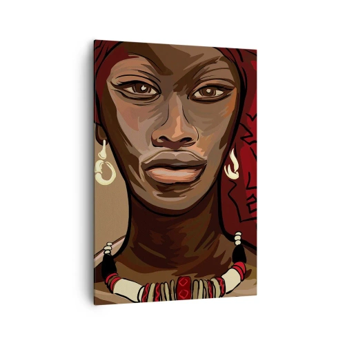 Quadro su tela - Stampe su Tela - Ritratto di una donna con un turbante rosso su sfondo beige - 70x100cm - Venere di ebano - Decorazione murale moderna per soggiorno e camera da letto ARTTOR