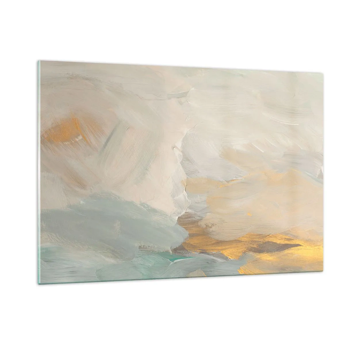 Quadro su vetro - Astrazione luminosa con pennellate delicate - 120x80cm - Astrazione: il paese della mitezza - Decorazione murale moderna per soggiorno e camera da letto ARTTOR