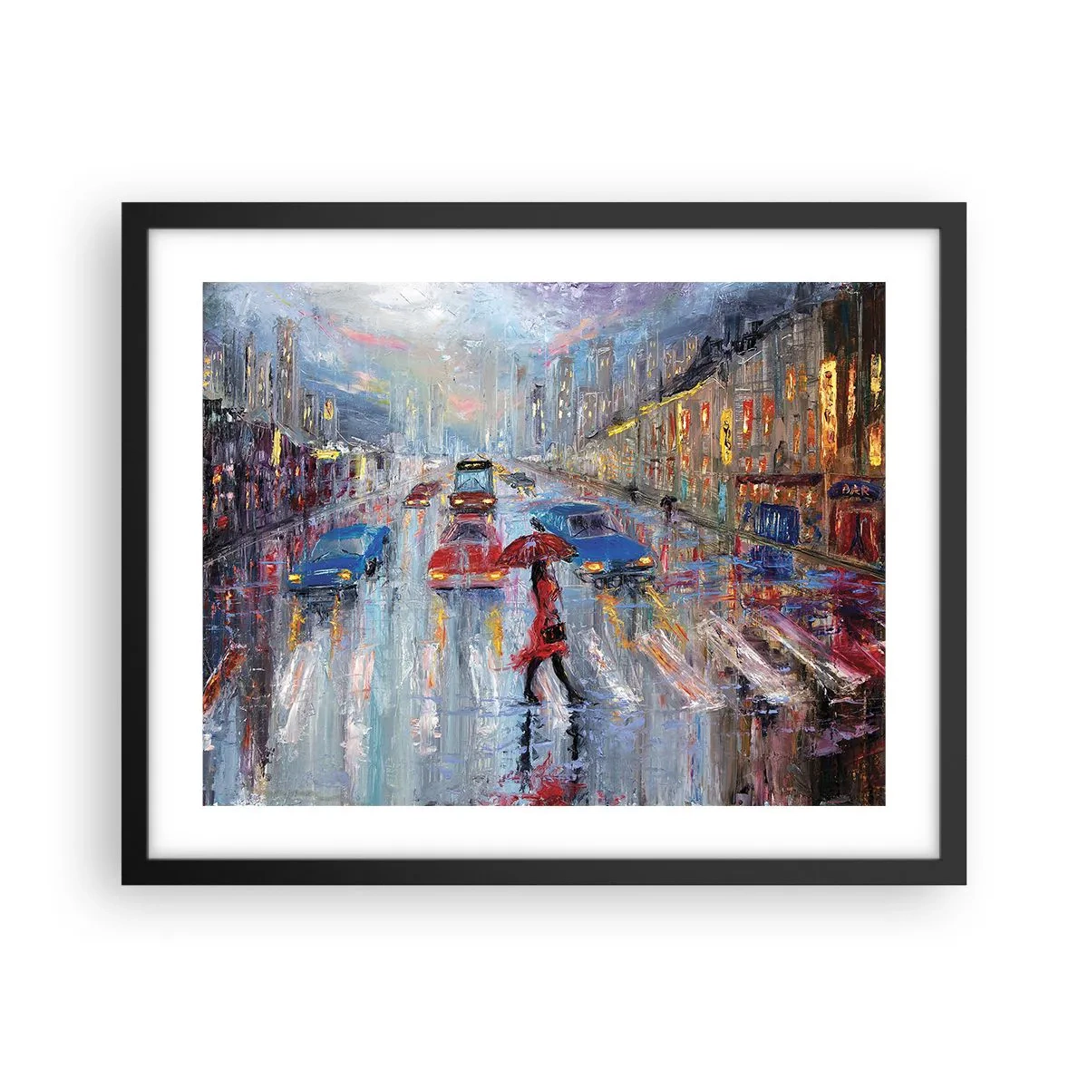 Poster in cornice nera - Pomeriggio di pioggia in città - 50x40 cm