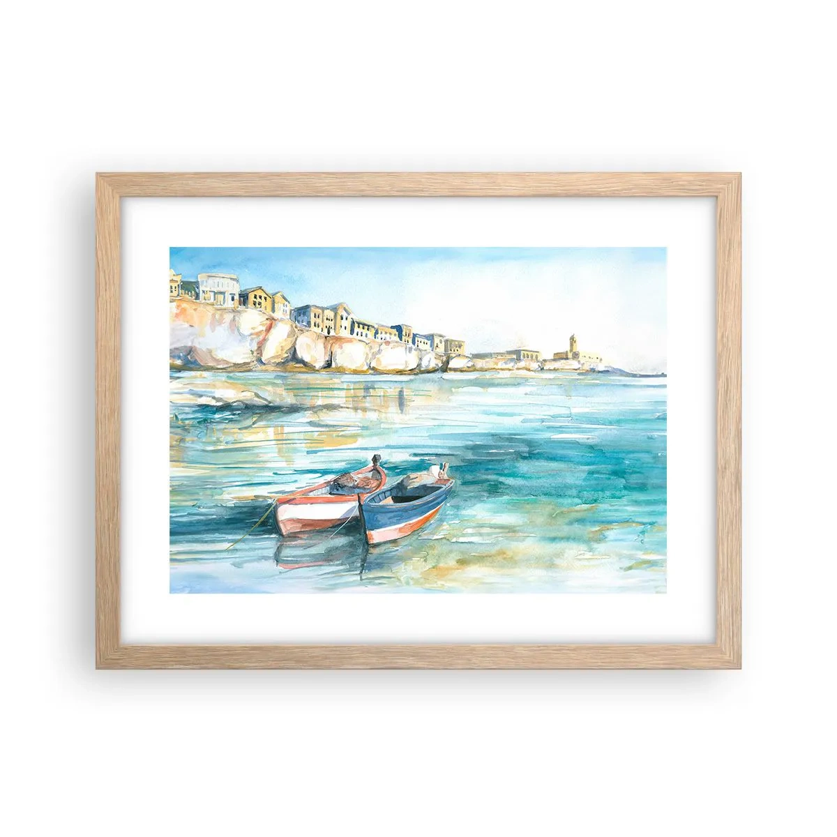 Poster in cornice rovere chiaro - Paesaggio in azzurro - 40x30 cm