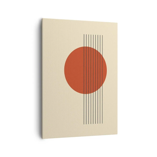 Quadro su tela - Stampe su Tela - Cerchio rosso astratto con linee su sfondo beige. - 50x70cm - Nel cerchio e oltre - Decorazione murale moderna per soggiorno e camera da letto ARTTOR