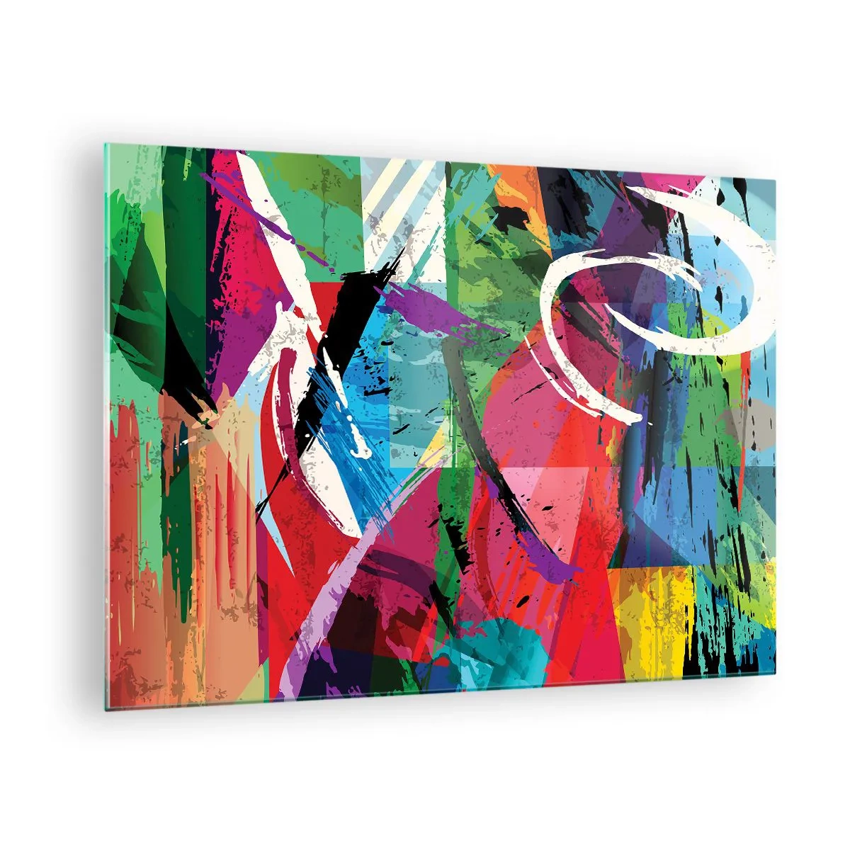 Quadro su vetro - Astrazione colorata con forme e texture dinamiche - 70x50cm - Veloce, vivo e saltellante - Decorazione murale moderna per soggiorno e camera da letto ARTTOR