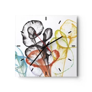 Orologio da parete - Orologio in Vetro - Fiori trasparenti colorati su sfondo bianco - 30x30cm - Fiori con l'anima - Decorazione murale moderna per soggiorno e camera da letto ARTTOR