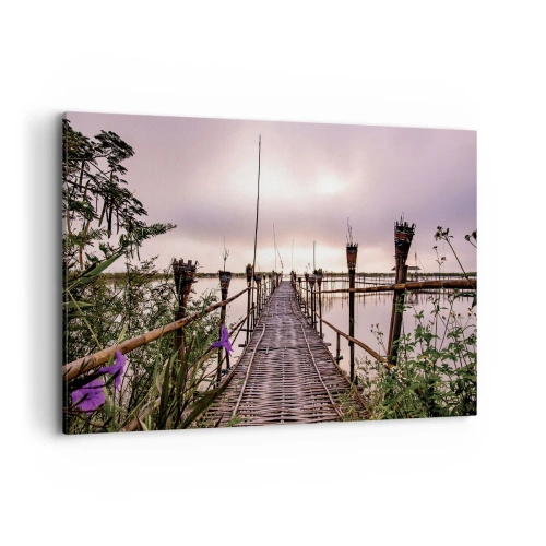 Quadro su tela - Stampe su Tela - Ponte di bambù sull'acqua all'alba - 120x80cm - Pace e silenzio dell'Asia - Decorazione murale moderna per soggiorno e camera da letto ARTTOR
