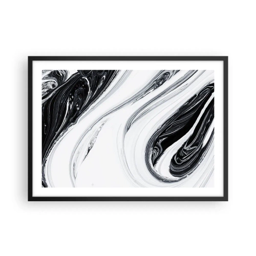 Poster in cornice nera - Astrazione in bianco e nero con linee dinamiche e vortici - 70x50cm - L'unione degli opposti - Decorazione murale moderna per soggiorno e camera da letto ARTTOR