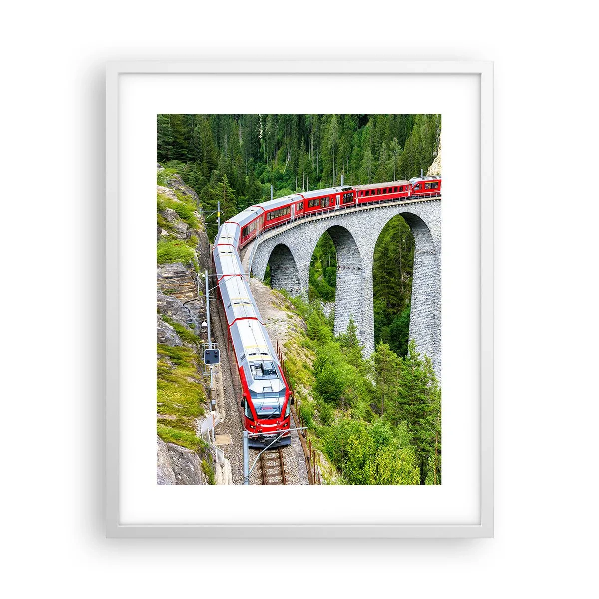 Poster in cornice bianca - Il treno tra i monti - 40x50 cm