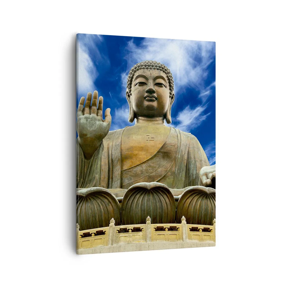 Quadro su tela - Stampe su Tela - Una statua monumentale del Buddha contro un cielo azzurro con nuvole - 50x70cm - Vivere senza paura - Decorazione murale moderna per soggiorno e camera da letto ARTTOR