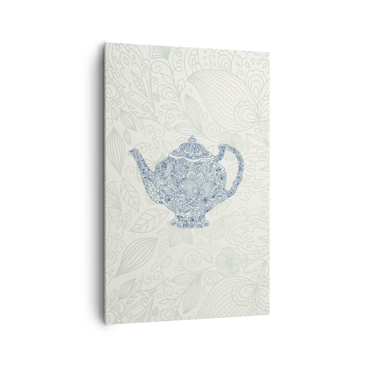 Quadro su tela - Stampe su Tela - Disegno decorativo di una teiera con ornamenti blu - 80x120cm - Magia del tè - Decorazione murale moderna per soggiorno e camera da letto ARTTOR