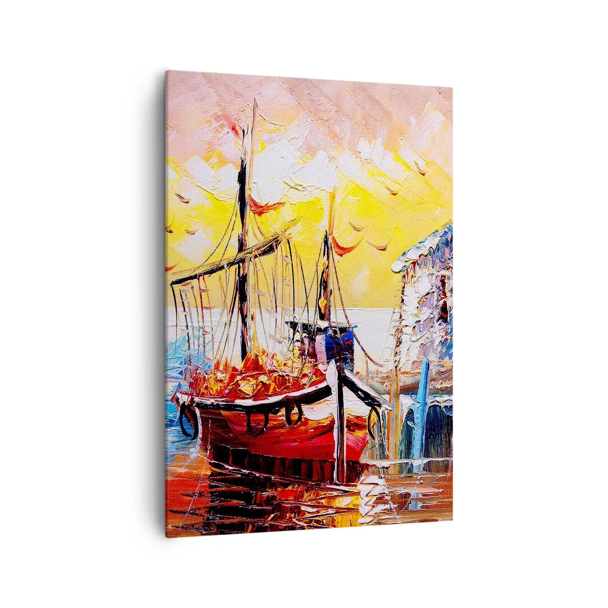 Quadro su tela - Stampe su Tela - Pittoresco porto al tramonto con barche da pesca - 70x100cm - Ritorno felice - Decorazione murale moderna per soggiorno e camera da letto ARTTOR
