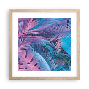 Poster in cornice rovere chiaro - Tropici in rosa e blu - 40x40 cm