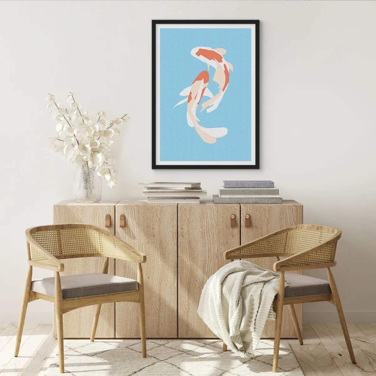Poster in cornice nera - Due pesci koi che nuotano in armonia - 50x70cm - Nuoto sincronizzato spontaneo - Decorazione murale moderna per soggiorno e camera da letto ARTTOR