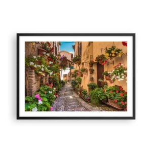 Poster in cornice nera - Una strada affascinante piena di fiori e vasi di fiori - 70x50cm - Angolo italiano - Decorazione murale moderna per soggiorno e camera da letto ARTTOR