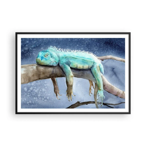 Poster in cornice nera - Iguana blu che riposa su un ramo - 100x70cm - Va tutto bene! - Decorazione murale moderna per soggiorno e camera da letto ARTTOR