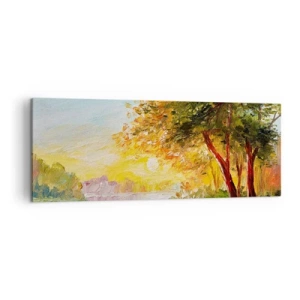 Quadro su tela - Stampe su Tela - Un paesaggio pittoresco con un fiume e alberi al tramonto - 140x50cm - Et in Arcadia ego - Decorazione murale moderna per soggiorno e camera da letto ARTTOR