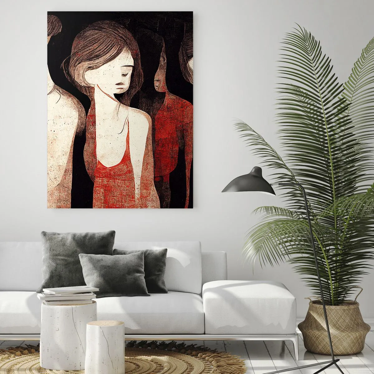 Quadro su vetro - Figure artistiche in una composizione astratta - 70x100cm - Madonne nell'oscurità - Decorazione murale moderna per soggiorno e camera da letto ARTTOR