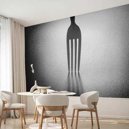 Fotomurali Premium Sand - Luce e ombra - Forchetta, Posate, Cucina - 250x175 cm