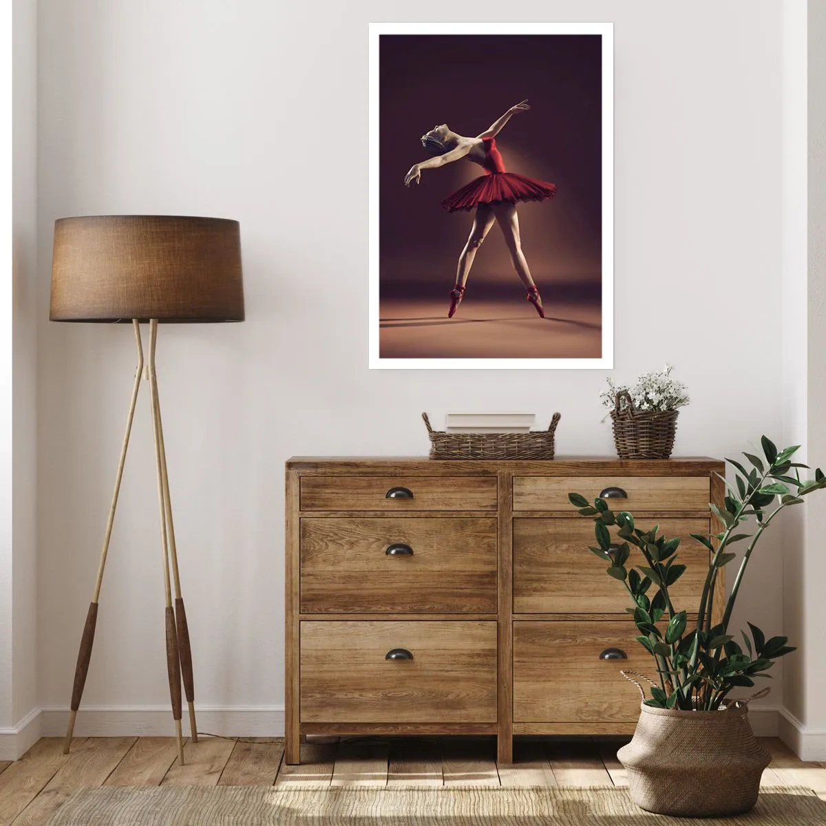 Poster - Una ballerina in abito rosso sul palco - 50x70cm - Prima ballerina - Decorazione murale moderna per soggiorno e camera da letto ARTTOR