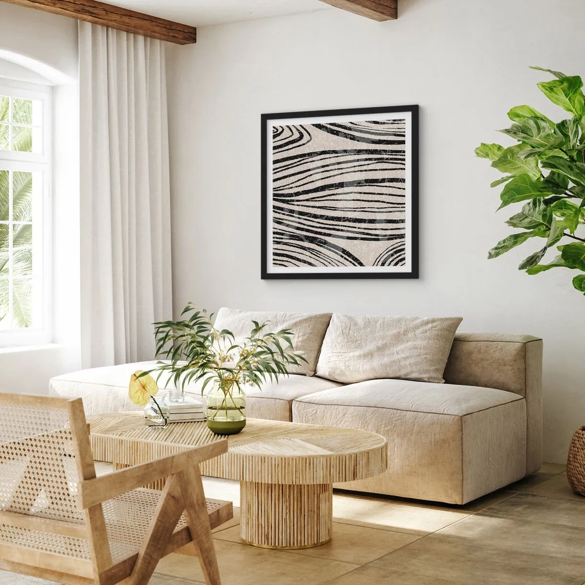 Poster in cornice nera - Una palude di linee - 40x40 cm