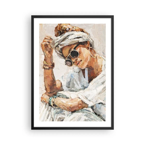 Poster in cornice nera - Ritratto di donna con occhiali e turbante in stile impressionista - 50x70cm - Ritratto in pieno sole - Decorazione murale moderna per soggiorno e camera da letto ARTTOR