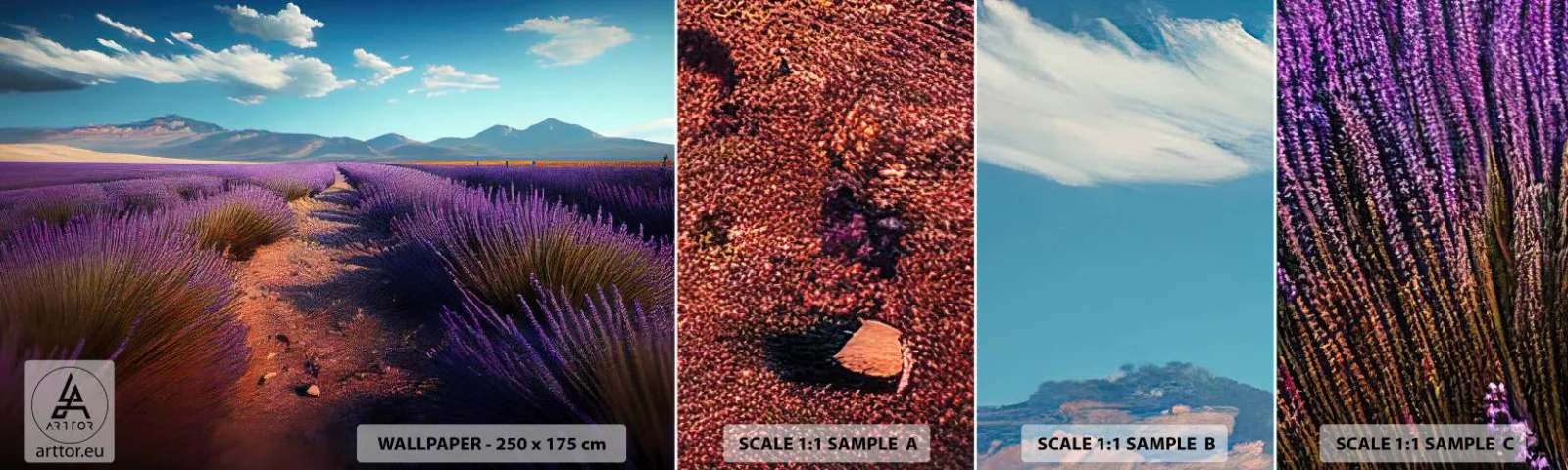 Campione di Fotomurale Adesivo Deluxe Sticker - Campi profumati - Lavanda, Orizzonte, Paesaggio - 100x30 cm