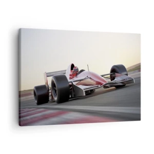 Quadro su tela - Stampe su Tela - Una macchina rossa di Formula 1 su una pista da corsa mentre guida - 70x50cm - Sempre vincente - Decorazione murale moderna per soggiorno e camera da letto ARTTOR