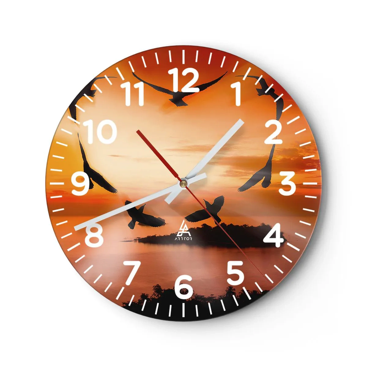 Orologio da parete - Orologio in Vetro - Ama il mondo come fanno gli uccelli - 30x30 cm