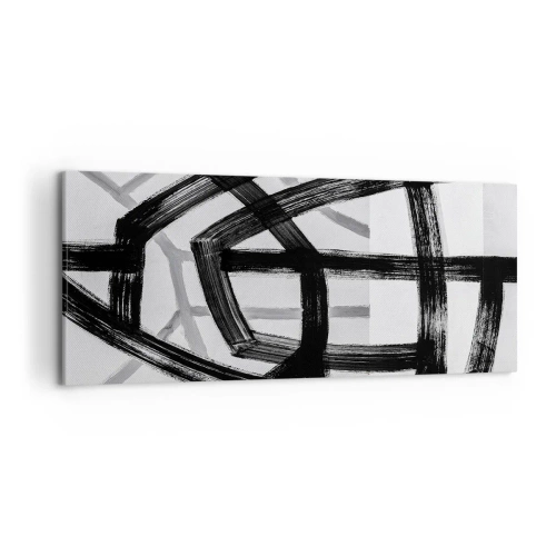 Quadro su tela - Stampe su Tela - Linee astratte in bianco e nero che si intersecano su uno sfondo chiaro - 120x50cm - Costruendo la profondità - Decorazione murale moderna per soggiorno e camera da letto ARTTOR