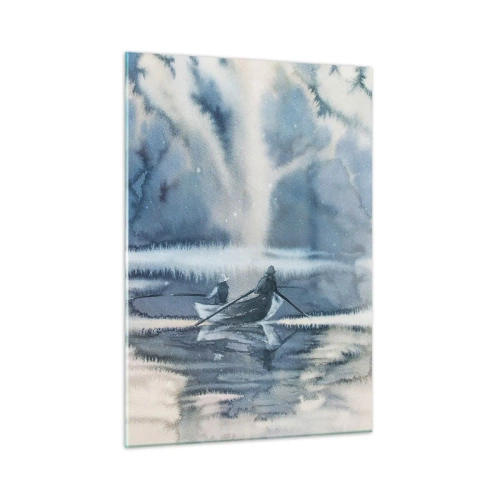 Quadro su vetro - Due pescatori su una barca circondati da un paesaggio nebbioso - 50x70cm - I pescatori nel loro paradiso - Decorazione murale moderna per soggiorno e camera da letto ARTTOR