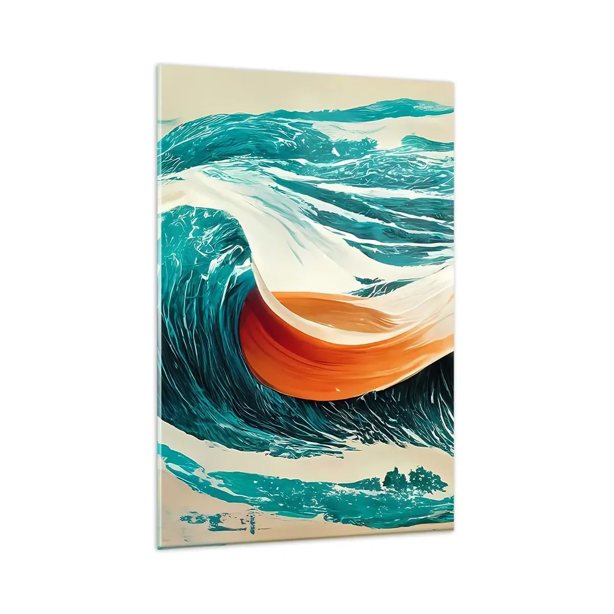 Quadro su vetro - Onde marine dinamiche con nastro astratto - 80x120cm - Il sogno del surfista - Decorazione murale moderna per soggiorno e camera da letto ARTTOR
