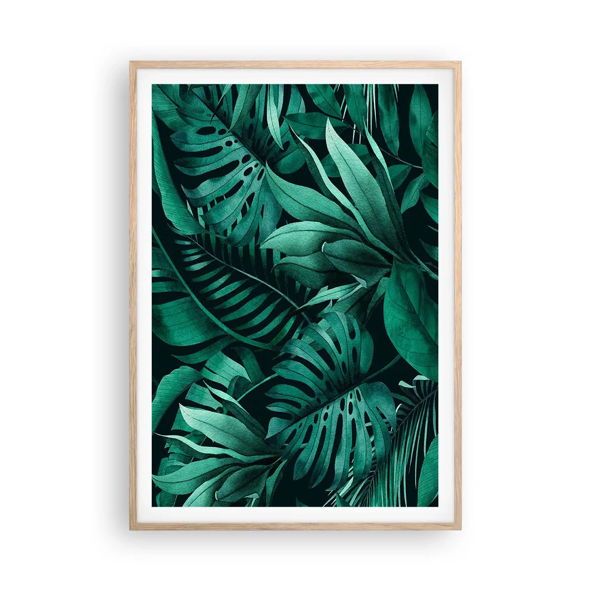 Poster in cornice rovere chiaro - Dal profondo del verde tropicale - 70x100 cm