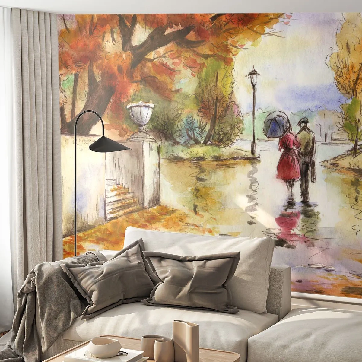 Fotomurali Autoadesivo Deluxe Sticker - Autunno romantico nel parco - Città, Persone, Coppia innamorata - 250x175 cm